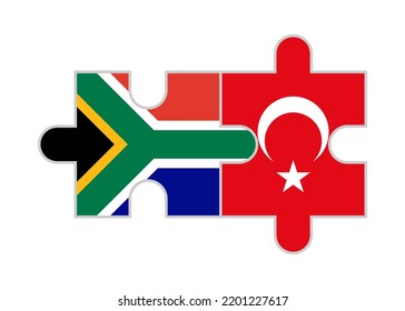puzzle pieces of south africa and turkey flags. vector illustration isolated on white background