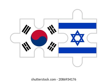 puzzle pieces of south korea and israel flags. vector illustration isolated on white background