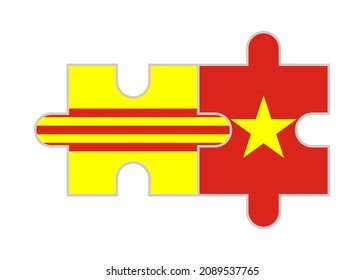 puzzle pieces of south vietman and vietnam flags. vector illustration isolated on white background