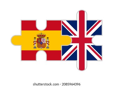 puzzle pieces of spain and british flags. vector illustration isolated on white background
