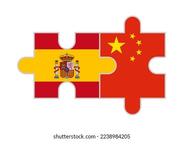 Puzzleteile von Spain und Porzellanflaggen. Vektorgrafik einzeln auf weißem Hintergrund	