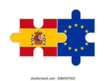 puzzle pieces of spain and europe flags. vector illustration isolated on white background