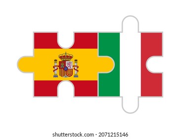 puzzle pieces of spain and italy flags. vector illustration isolated on white background