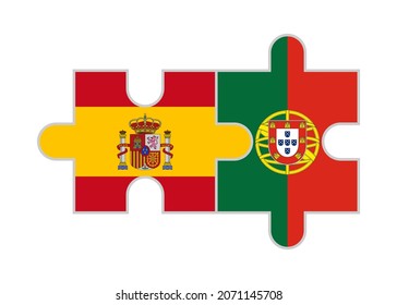 puzzle pieces of spain and portugal flags. vector illustration isolated on white background