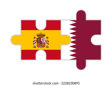 puzzle pieces of spain and qatar flags. vector illustration isolated on white background