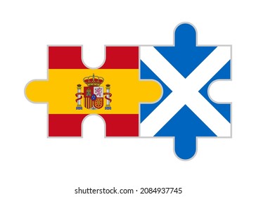 puzzle pieces of spain and scotland flags. vector illustration isolated on white background