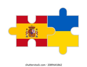 puzzle pieces of spain and ukraine flags. vector illustration isolated on white background