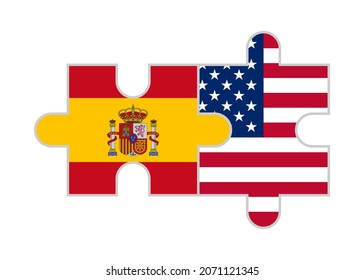 puzzle pieces of spain and usa flags. vector illustration isolated on white background