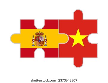 puzzle pieces of spain and vietnam flags. vector illustration isolated on white background