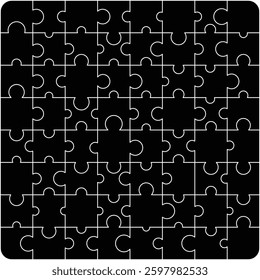 Puzzle pieces square. Puzzle game vector template with right angles, rounded.
