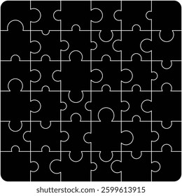 Puzzle pieces square. Puzzle game vector template with right angles, rounded.