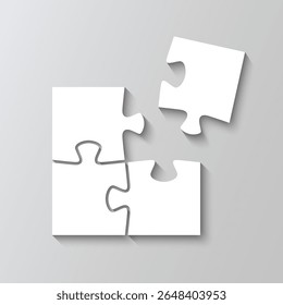 Puzzle pieces square grid. Jigsaw scheme for thinking game. Simple mosaic background with separate shapes. Cutting template with 4 details. Frame tiles. Vector illustration.