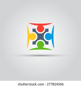 Puzzle Pieces In A Square Symbolizing A Team Of People Vector Isolated Colored Abstract Logo