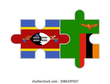 puzzle pieces of swaziland and zambia flags. vector illustration isolated on white background
