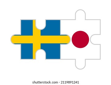 puzzle pieces of sweden and japan flags. vector illustration isolated on white background