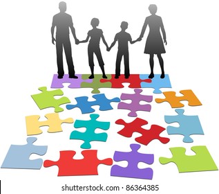 Puzzle Pieces Symbols Of Problems Facing Broken Family And Solution