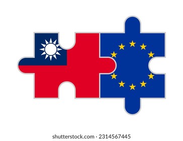 puzzle pieces of taiwan and european union flags. vector illustration isolated on white background