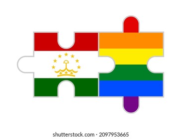 puzzle pieces of tajikistan and rainbow flags. vector illustration isolated on white background
