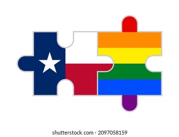 puzzle pieces of texas and rainbow flags. vector illustration isolated on white background
