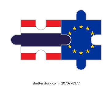 Puzzleteile der Thailand- und Europafahnen. Vektorgrafik einzeln auf weißem Hintergrund