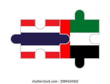 puzzle pieces of thailand and uae flags. vector illustration isolated on white background