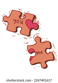 Puzzle pieces that come together to form a you and me. Illustration with concept of valentine's day