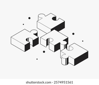 Puzzle Pieces Together and Apart. Vector stock illustration. Putting a puzzle isometric sign. Teamwork symbol, work process stock illustration