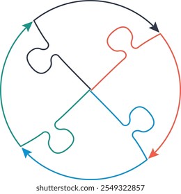 Puzzle pieces together. Round cycle connect diagram