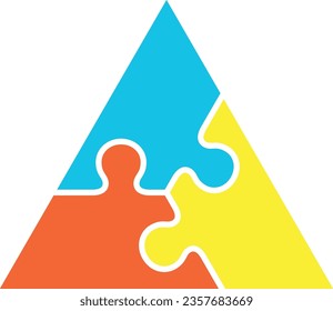 Puzzle pieces triangular jigsaw shape color icon