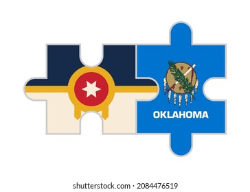 puzzle pieces of tulsa city and oklahoma state flags. vector illustration isolated on white background	
