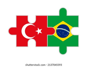 puzzle pieces of turkey and brazil flags. vector illustration isolated on white background