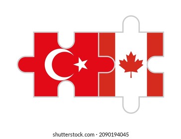 puzzle pieces of turkey and canada flags. vector illustration isolated on white background
