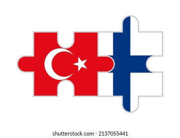 puzzle pieces of turkey and finland flags. vector illustration isolated on white background