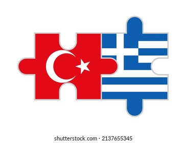 puzzle pieces of turkey and greece flags. vector illustration isolated on white background	