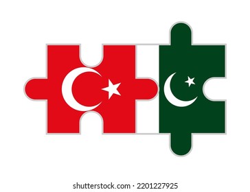 puzzle pieces of turkey and pakistan flags. vector illustration isolated on white background