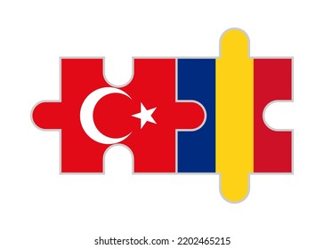 puzzle pieces of turkey and romania flags. vector illustration isolated on white background