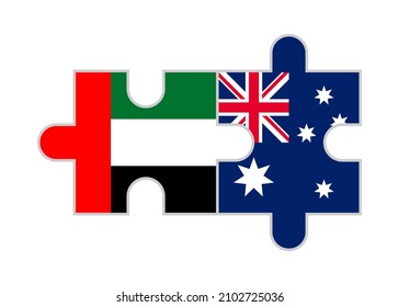 piezas de rompecabezas de banderas uae y australia. ilustración vectorial aislada en fondo blanco
