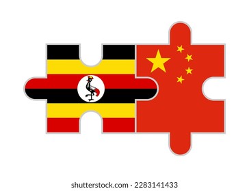 puzzle pieces of uganda and china flags. vector illustration isolated on white background