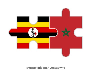 puzzle pieces of uganda and morocco flags. vector illustration isolated on white background
