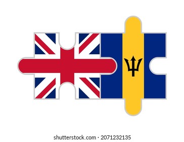 puzzle pieces of uk and barbados flags. vector illustration isolated on white background