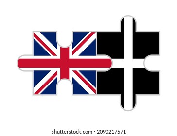 puzzle pieces of uk and cornwall flags. vector illustration isolated on white background
