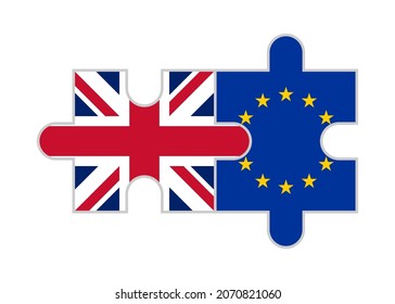 puzzle pieces of uk and eu flags. vector illustration isolated on white background