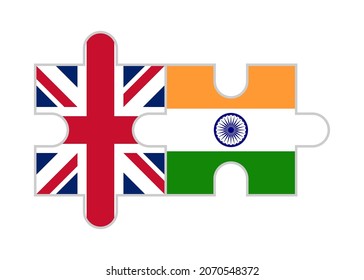puzzle pieces of uk and india flags. vector illustration isolated on white background