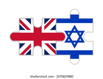 puzzle pieces of uk and israel flags. vector illustration isolated on white background