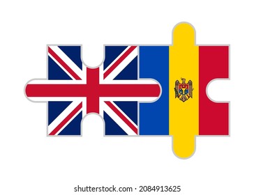 puzzle pieces of uk and moldova flags. vector illustration isolated on white background