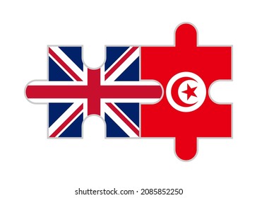 puzzle pieces of uk and tunisia flags. vector illustration isolated on white background
