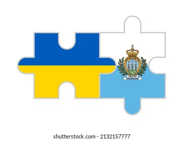 puzzle pieces of ukraine and san marino flags. vector illustration isolated on white background
