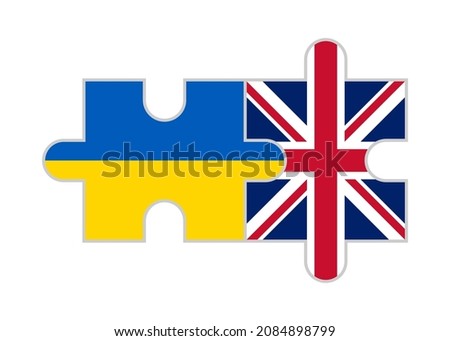 puzzle pieces of ukraine and uk flags. vector illustration isolated on white background