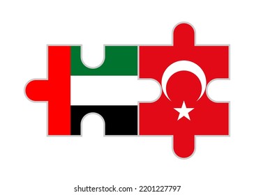 puzzle pieces of united arab emirates and turkey flags. vector illustration isolated on white background