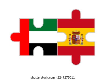 puzzle pieces of united arab emirates and spain flags. vector illustration isolated on white background